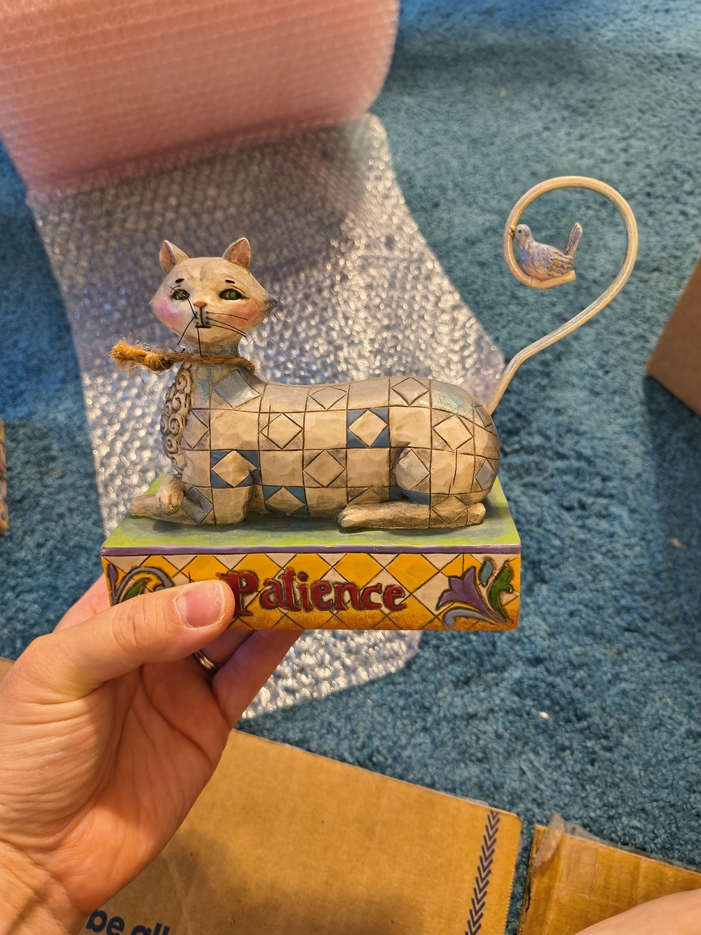 Jim Shore Patience Cat Figurine with Bird Accent - Multicolor